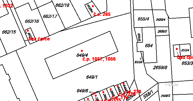 Oslavany 1056,1057 na parcele st. 649/4 v KÚ Oslavany, Katastrální mapa