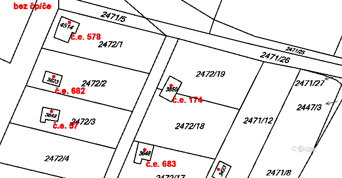 Česká Třebová 174 na parcele st. 3850 v KÚ Česká Třebová, Katastrální mapa