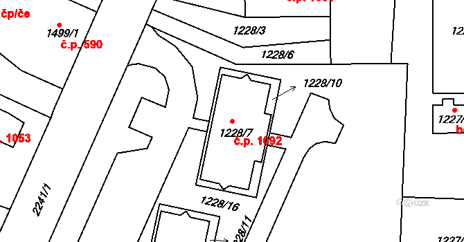 Jilemnice 1092 na parcele st. 1228/7 v KÚ Jilemnice, Katastrální mapa