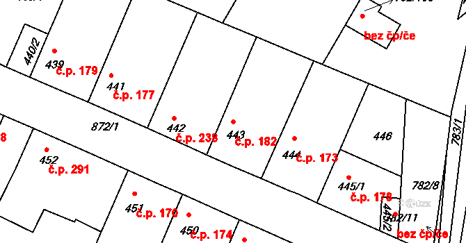Poříčany 182 na parcele st. 443 v KÚ Poříčany, Katastrální mapa