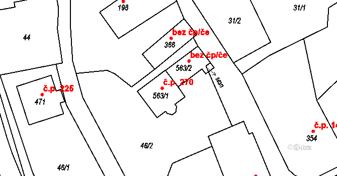 Lačnov 270 na parcele st. 563/1 v KÚ Lačnov, Katastrální mapa