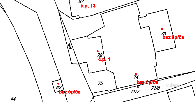 Chotíkov 1, Kynšperk nad Ohří na parcele st. 72 v KÚ Chotíkov u Kynšperka nad Ohří, Katastrální mapa
