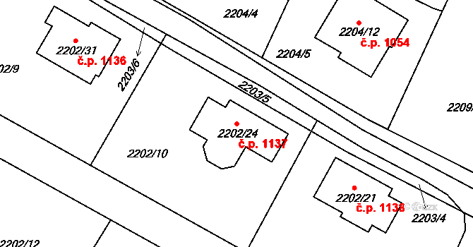 Liberec XIV-Ruprechtice 1137, Liberec na parcele st. 2202/24 v KÚ Ruprechtice, Katastrální mapa