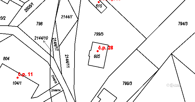 Rokytnice 28, Hrubá Skála na parcele st. 605 v KÚ Hrubá Skála, Katastrální mapa