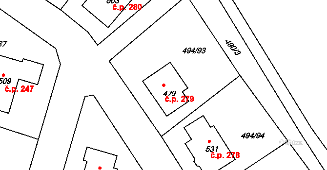 Sedlčánky 279, Čelákovice na parcele st. 479 v KÚ Sedlčánky, Katastrální mapa