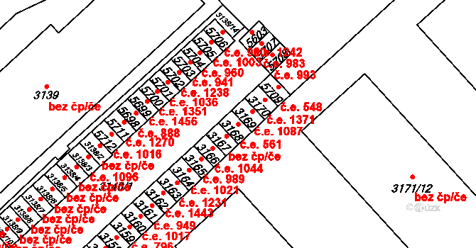 Chomutov 561 na parcele st. 3168 v KÚ Chomutov I, Katastrální mapa