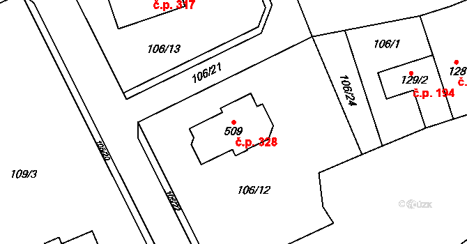 Cerhovice 328 na parcele st. 509 v KÚ Cerhovice, Katastrální mapa
