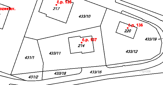 Jeníkov 137 na parcele st. 214 v KÚ Jeníkov u Duchcova, Katastrální mapa