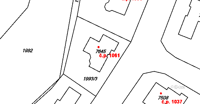 Borovina 1061, Třebíč na parcele st. 7645 v KÚ Třebíč, Katastrální mapa