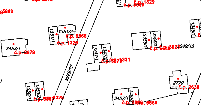 Zlín 5870 na parcele st. 1347/1 v KÚ Zlín, Katastrální mapa