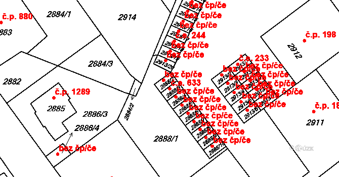 Předměstí 633, Litoměřice na parcele st. 2888/3 v KÚ Litoměřice, Katastrální mapa