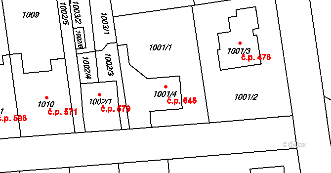 Kylešovice 645, Opava na parcele st. 1001/4 v KÚ Kylešovice, Katastrální mapa