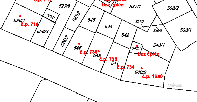 Předměstí 735, Opava na parcele st. 543 v KÚ Opava-Předměstí, Katastrální mapa