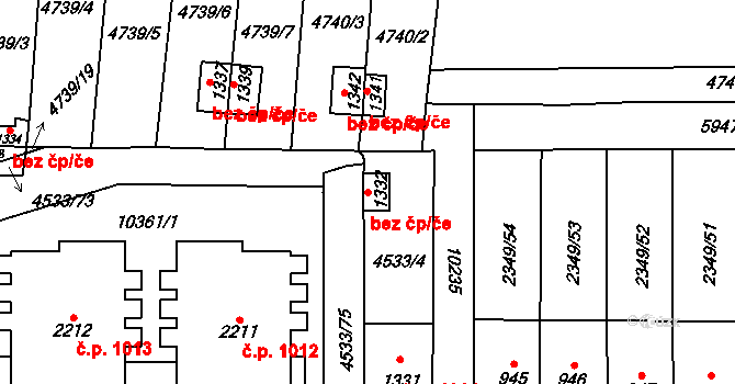 Hrušovany nad Jevišovkou 47464062 na parcele st. 1332 v KÚ Hrušovany nad Jevišovkou, Katastrální mapa
