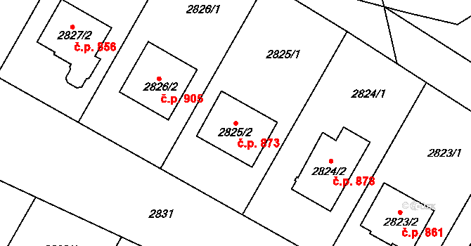 Nivnice 873 na parcele st. 2825/2 v KÚ Nivnice, Katastrální mapa