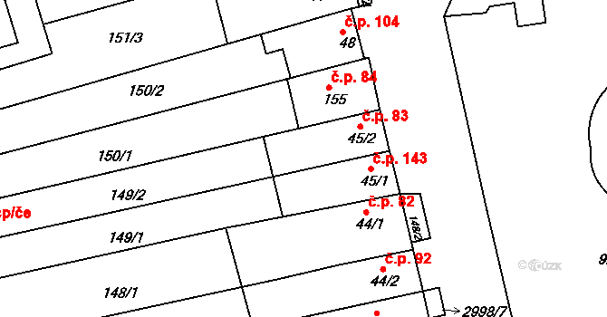 Dražovice 83 na parcele st. 45/2 v KÚ Dražovice, Katastrální mapa