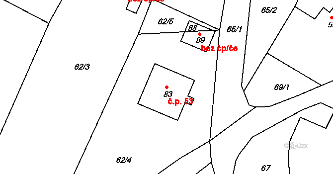 Licoměřice 53, Lipovec na parcele st. 83 v KÚ Licoměřice, Katastrální mapa