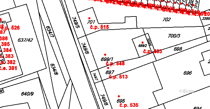 Bučovice 548 na parcele st. 699/1 v KÚ Bučovice, Katastrální mapa