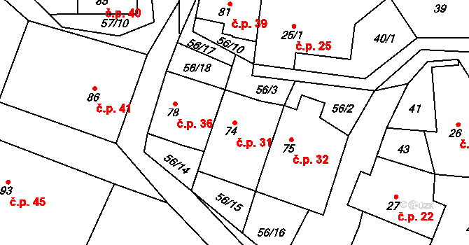 Ochoz 31, Nasavrky na parcele st. 74 v KÚ Ochoz u Nasavrk, Katastrální mapa
