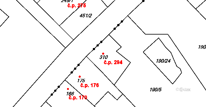 Neratovice 294 na parcele st. 310 v KÚ Neratovice, Katastrální mapa