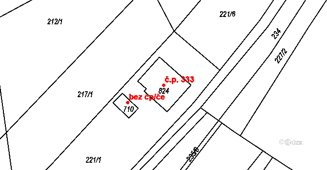 Štěchovice 333 na parcele st. 824 v KÚ Štěchovice u Prahy, Katastrální mapa