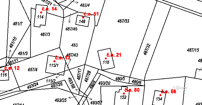 Chlistov 21 na parcele st. 118 v KÚ Chlistov, Katastrální mapa