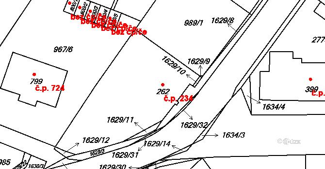 Nýrsko 234 na parcele st. 262 v KÚ Nýrsko, Katastrální mapa