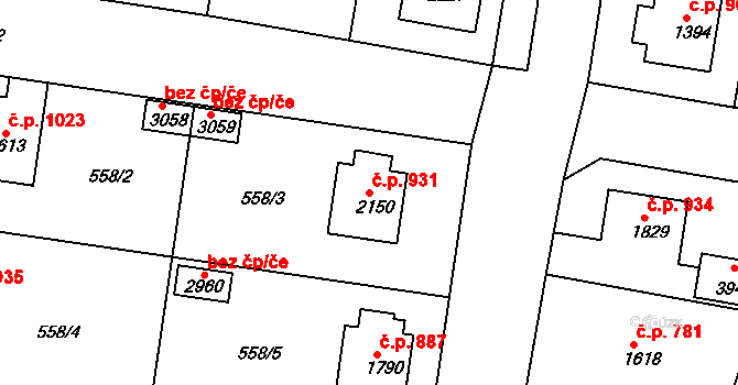 Sušice II 931, Sušice na parcele st. 2150 v KÚ Sušice nad Otavou, Katastrální mapa