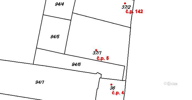Přehýšov 5 na parcele st. 37/1 v KÚ Přehýšov, Katastrální mapa
