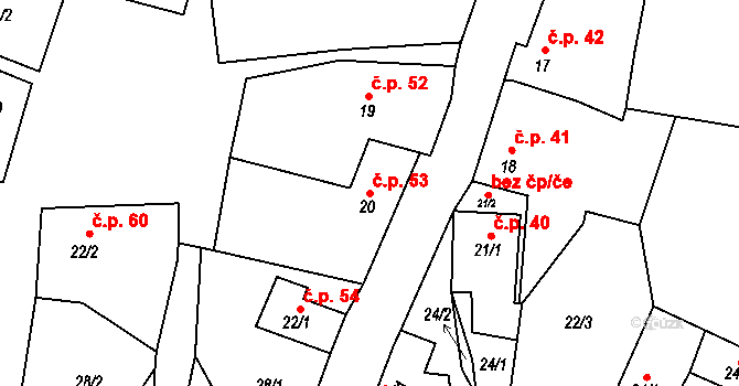 Vranová 53 na parcele st. 20 v KÚ Vranová u Letovic, Katastrální mapa