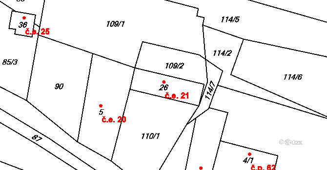 Studená Loučka 21, Mohelnice na parcele st. 26 v KÚ Bušín u Studené Loučky, Katastrální mapa