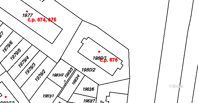 Kopřivnice 676 na parcele st. 1980/1 v KÚ Kopřivnice, Katastrální mapa