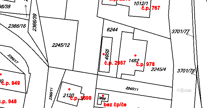 Rožnov pod Radhoštěm 2957 na parcele st. 4955 v KÚ Rožnov pod Radhoštěm, Katastrální mapa