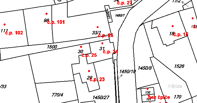 Liběšice 24 na parcele st. 31 v KÚ Liběšice u Žatce, Katastrální mapa