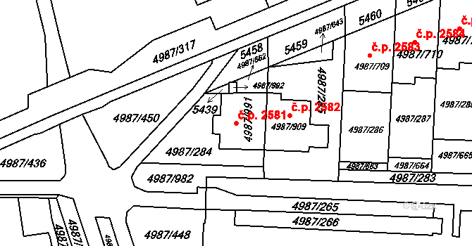 Louny 2581 na parcele st. 4987/991 v KÚ Louny, Katastrální mapa
