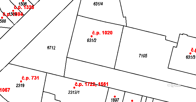 Žatec 1020 na parcele st. 631/2 v KÚ Žatec, Katastrální mapa