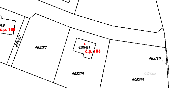 Lhotka 163 na parcele st. 495/51 v KÚ Lhotka u Hořovic, Katastrální mapa