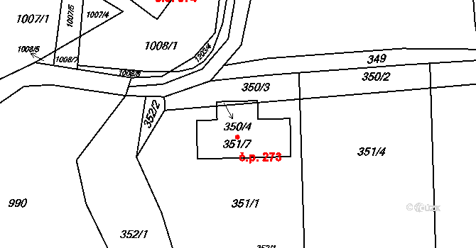 Řícmanice 273 na parcele st. 350/4 v KÚ Řícmanice, Katastrální mapa