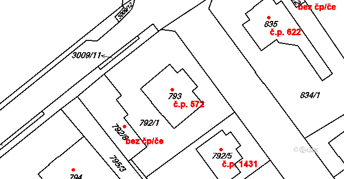 Rychnov nad Kněžnou 572 na parcele st. 793 v KÚ Rychnov nad Kněžnou, Katastrální mapa