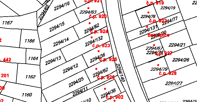 Koryčany 925 na parcele st. 2294/36 v KÚ Koryčany, Katastrální mapa
