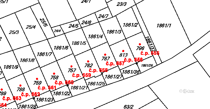 Kvasice 657 na parcele st. 787 v KÚ Kvasice, Katastrální mapa