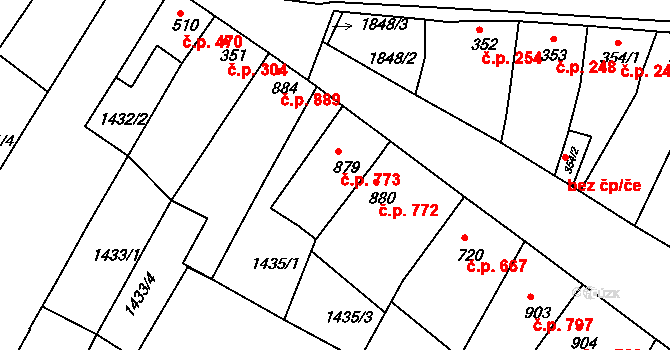 Bystřice pod Hostýnem 773 na parcele st. 879 v KÚ Bystřice pod Hostýnem, Katastrální mapa