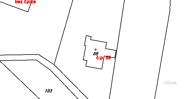 Stanový 58, Zlatá Olešnice na parcele st. 86 v KÚ Stanový, Katastrální mapa