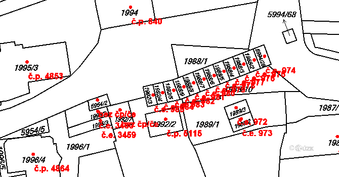 Jihlava 983 na parcele st. 1992/5 v KÚ Jihlava, Katastrální mapa