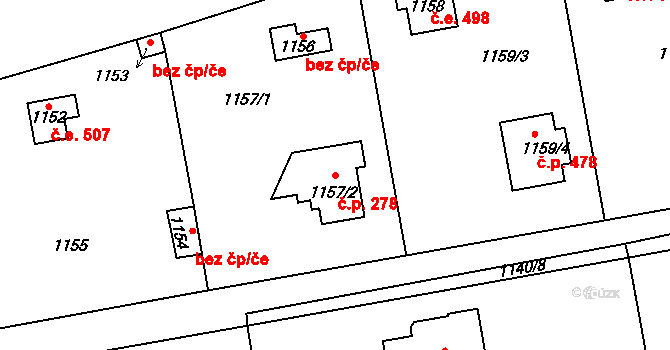 Lety 278 na parcele st. 1157/2 v KÚ Lety u Dobřichovic, Katastrální mapa