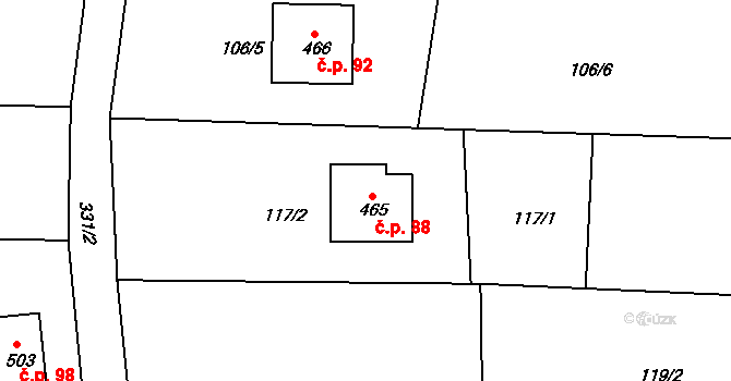 Všenice 88 na parcele st. 465 v KÚ Všenice, Katastrální mapa