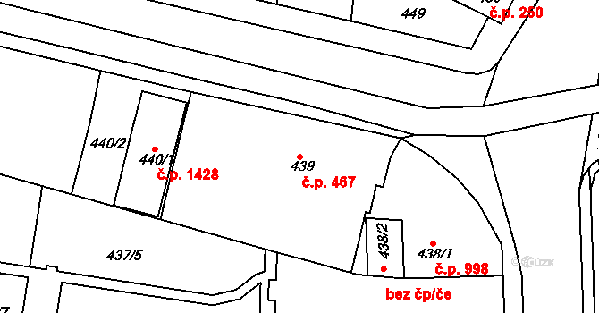 Slavkov u Brna 467 na parcele st. 439 v KÚ Slavkov u Brna, Katastrální mapa