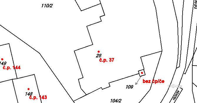 Staré Heřminovy 37 na parcele st. 28 v KÚ Staré Heřminovy, Katastrální mapa