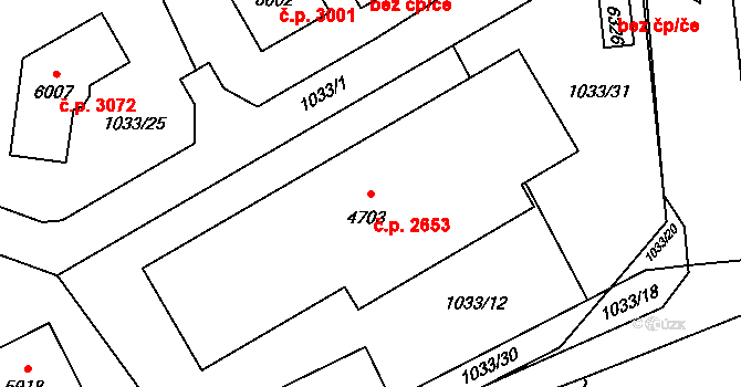 Šumperk 2653 na parcele st. 4703 v KÚ Šumperk, Katastrální mapa