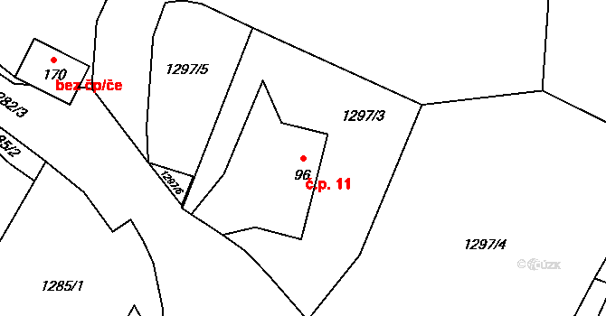 Růžkovy Lhotice 11, Čechtice na parcele st. 96 v KÚ Černičí, Katastrální mapa